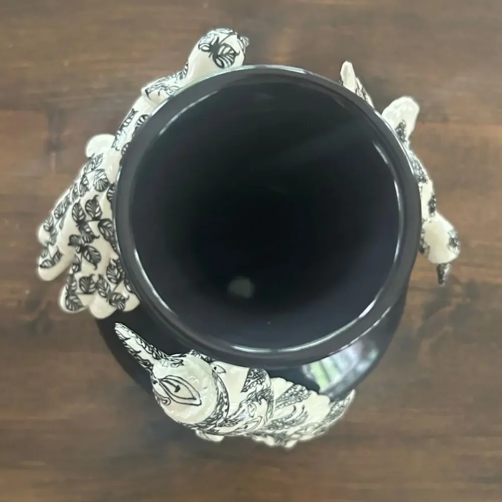 Anthropologie Black Vase Black White Color Vintage‎ Art Birds Home Decoration